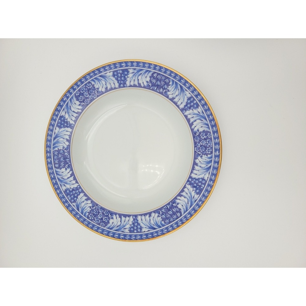 Set Of 4 Block China Spal Obidos Blue Floral Gold Trim Shallow Soup Bowls - Picture 4 of 9